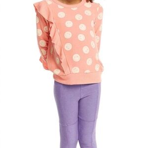 Chaser Long Sleeve Ruffle Top In Smiley 10 NWT